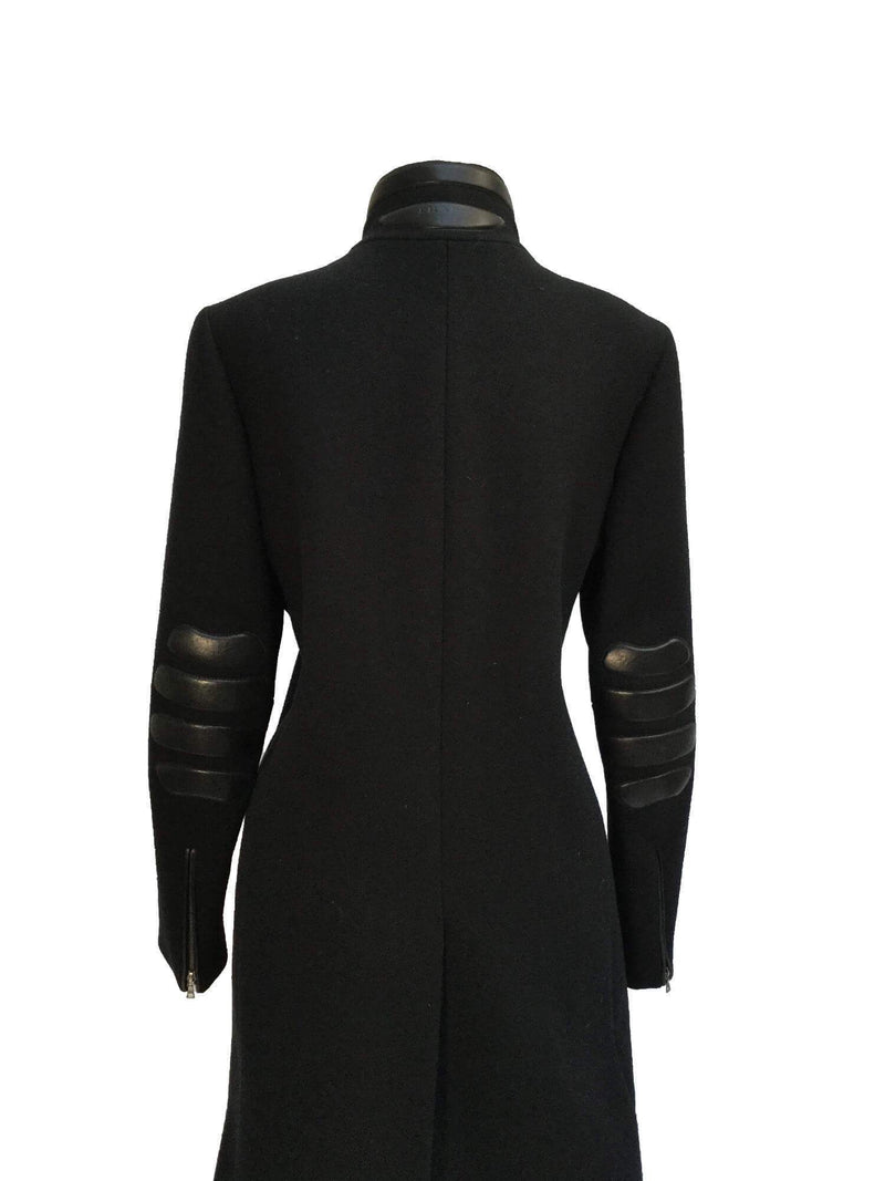 Runway Black Wool Leather Jacket Coat-designer resale