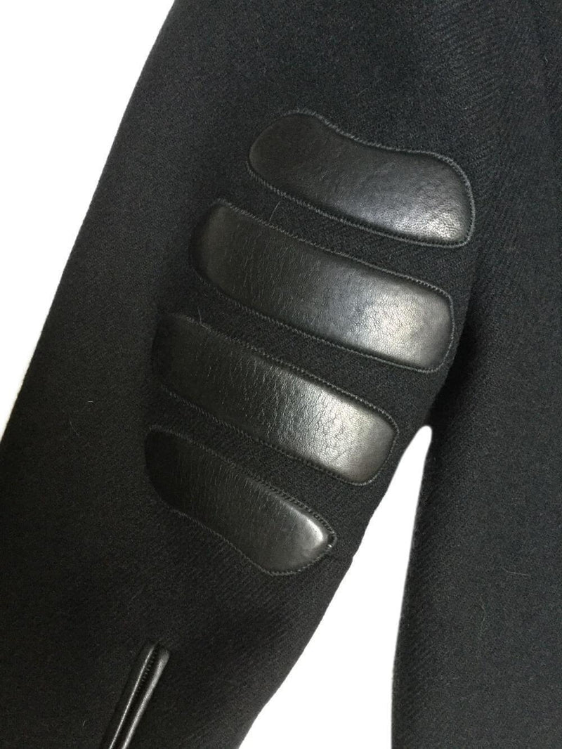 Runway Black Wool Leather Jacket Coat-designer resale