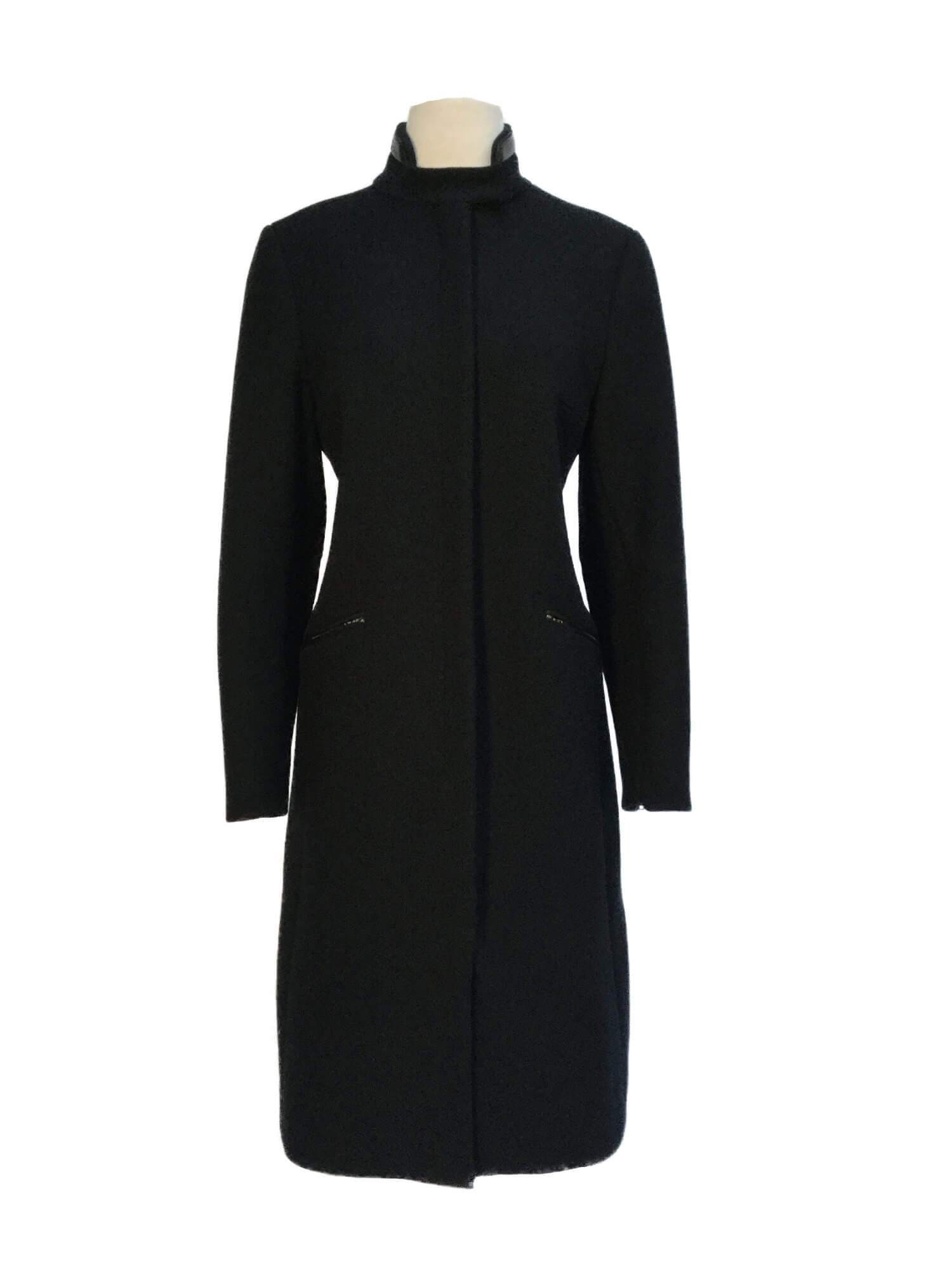 Runway Black Wool Leather Jacket Coat-designer resale