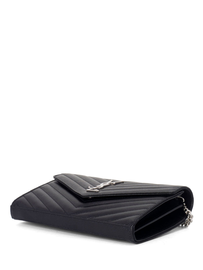 Saint Laurent Chevron Leather Monogram Wallet Chain Bag Black-designer resale