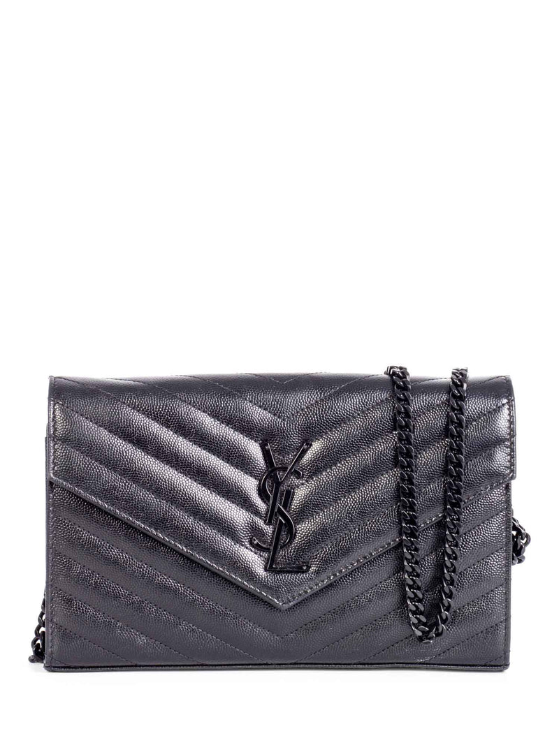 Saint Laurent Chevron Leather Monogram Wallet Chain Bag Black-designer resale
