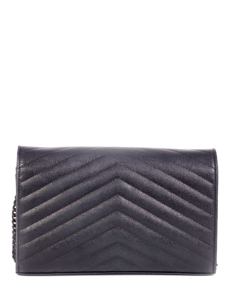 Saint Laurent Chevron Leather Monogram Wallet Chain Bag Black-designer resale