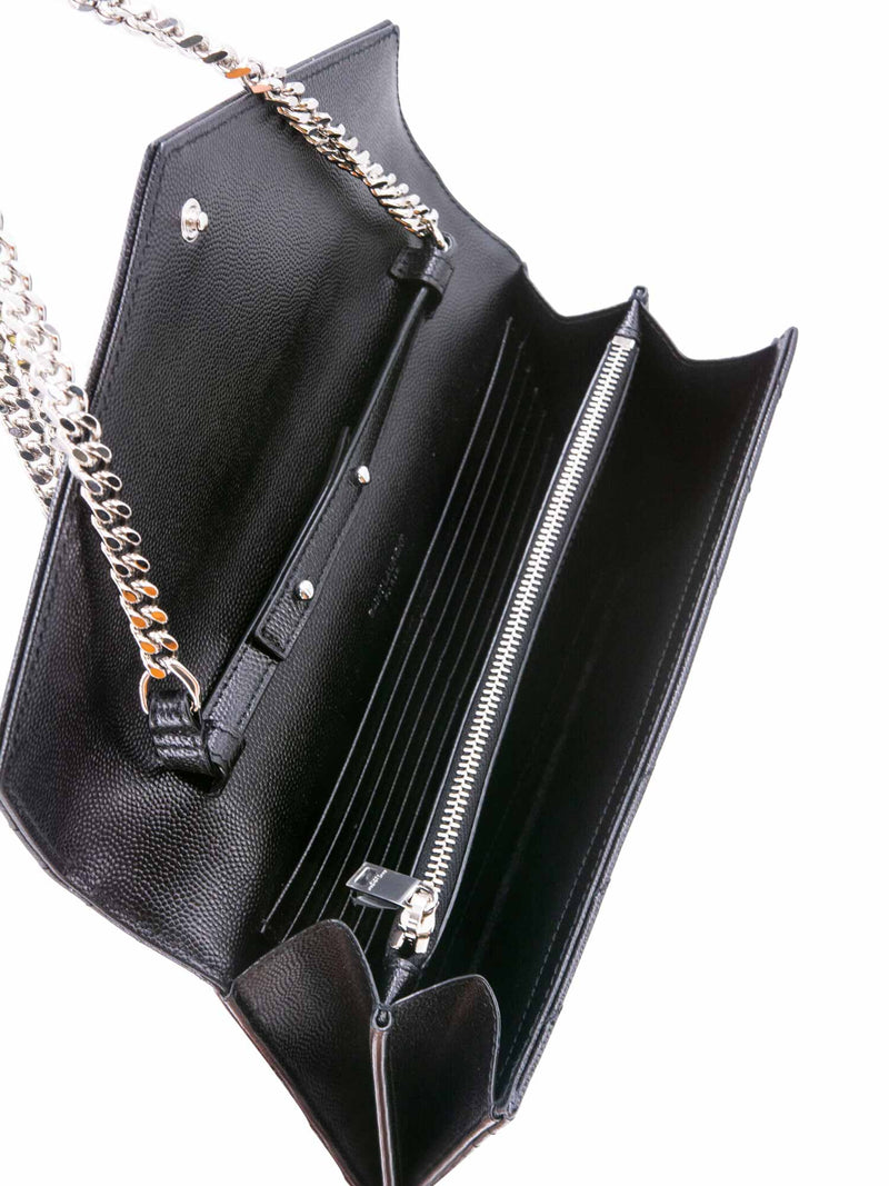 Saint Laurent Chevron Leather Monogram Wallet Chain Bag Black