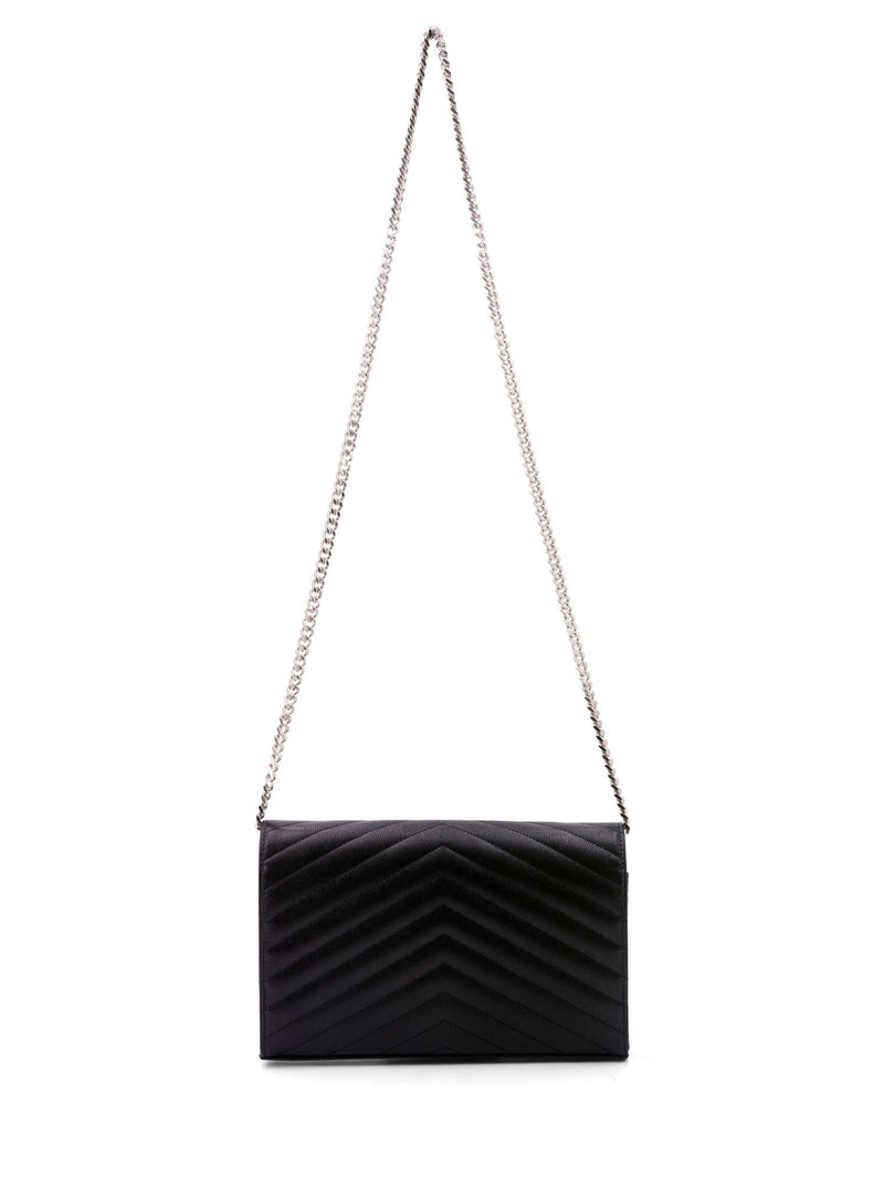 Saint Laurent Chevron Leather Monogram Wallet Chain Bag Black-designer resale