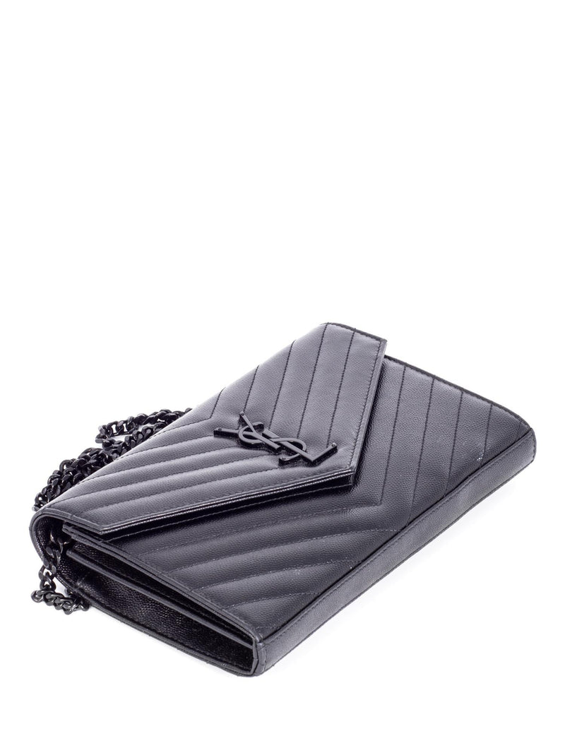 Saint Laurent Monogram Quilted Dark Beige Leather Chain Wallet Bag New