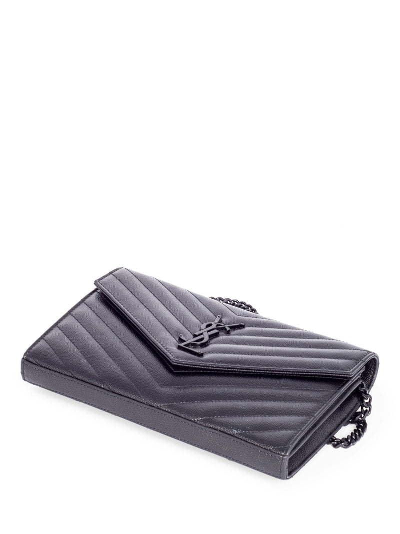 Saint Laurent Chevron Leather Monogram Wallet Chain Bag Black