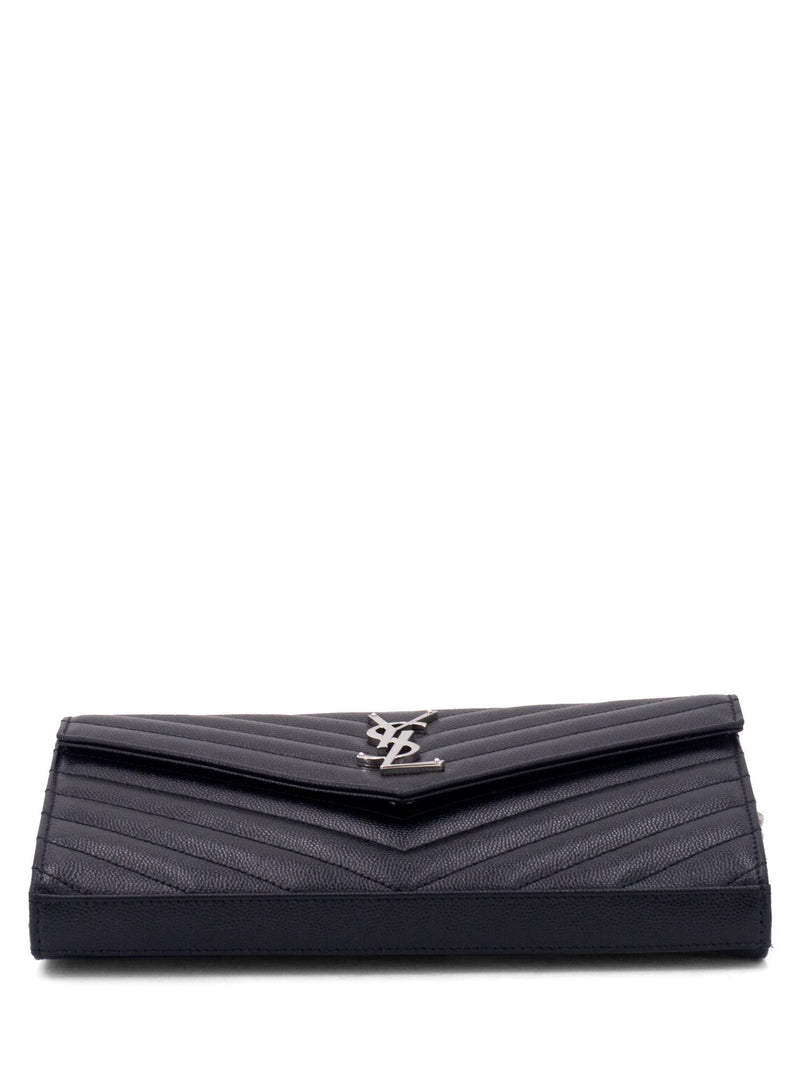 Saint Laurent Chevron Leather Monogram Wallet Chain Bag Black-designer resale