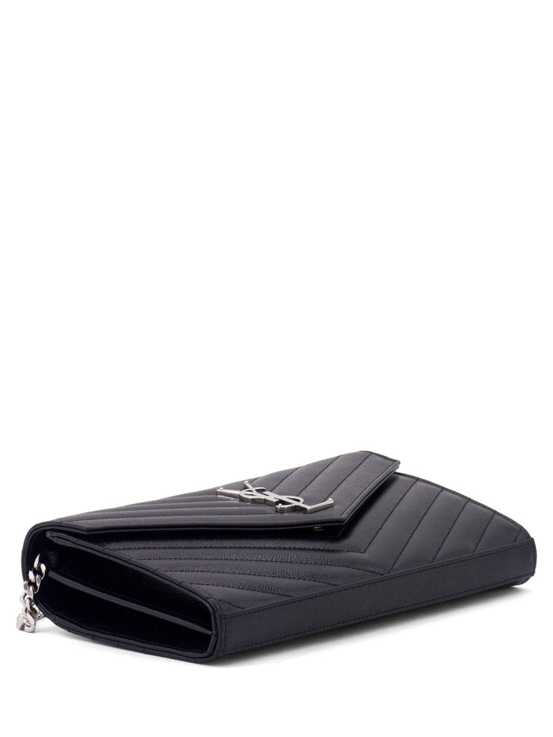 Saint Laurent Chevron Leather Monogram Wallet Chain Bag Black-designer resale