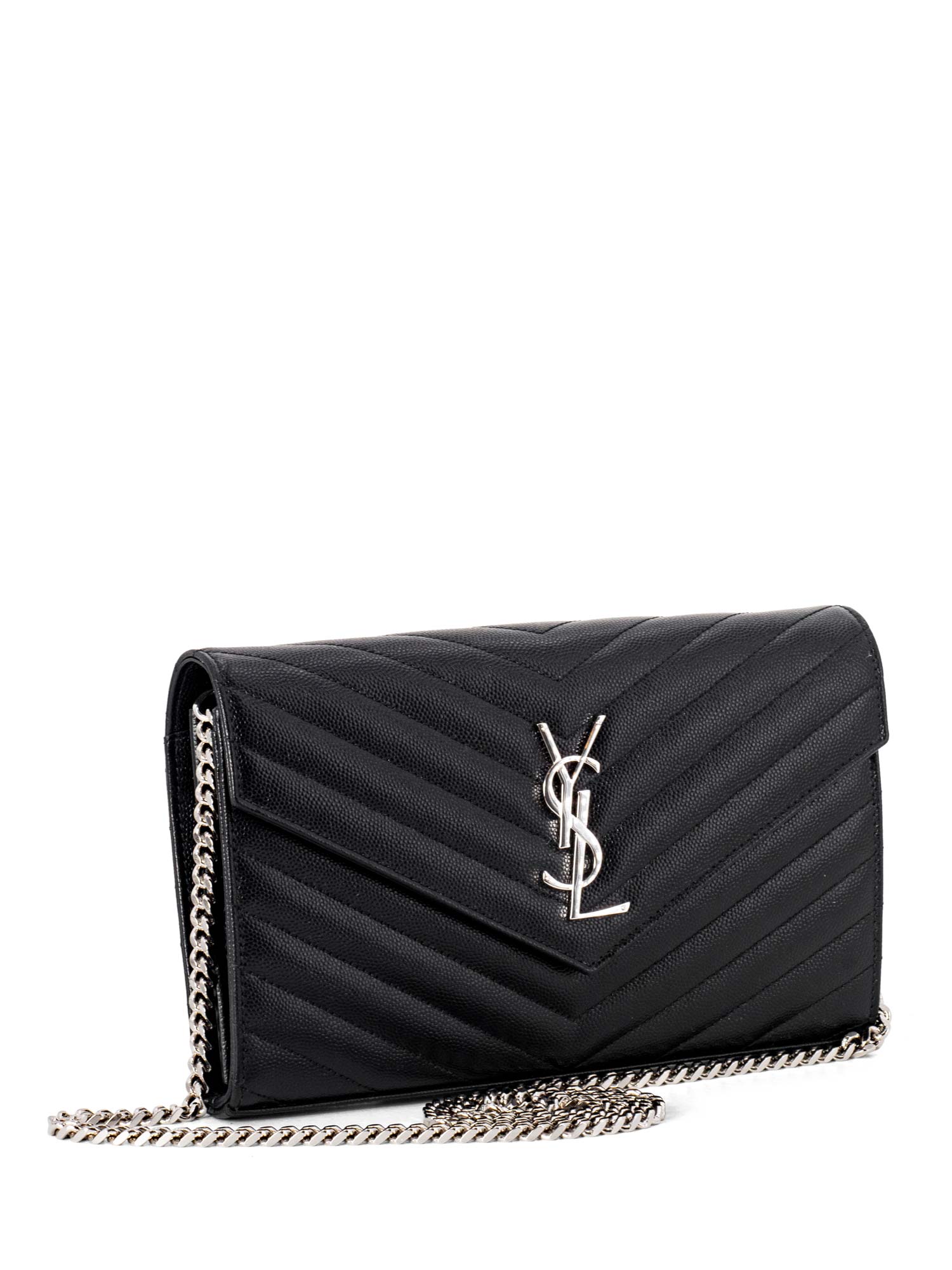 Saint Laurent Chevron Leather Monogram Wallet Chain Bag Black-designer resale