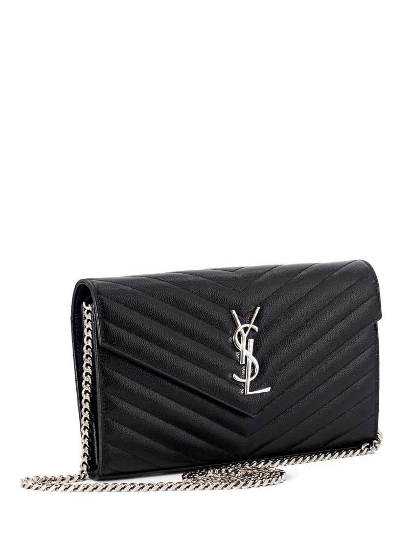 Saint Laurent Chevron Leather Monogram Wallet Chain Bag Black-designer resale