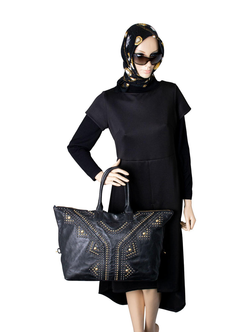 Saint Laurent Leather Studded Y Large Shopper Bag Black-designer resale