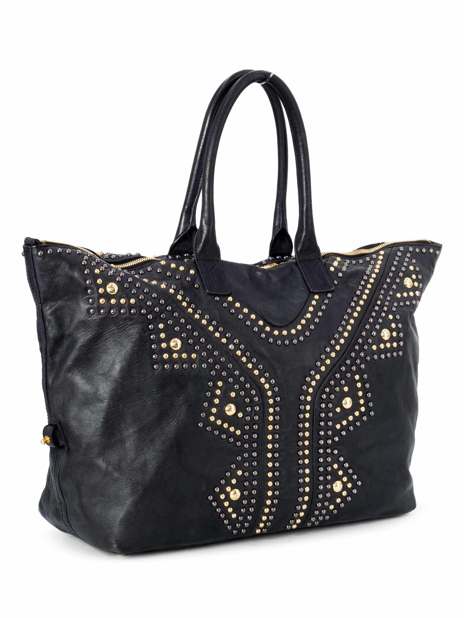 Saint Laurent Leather Studded Y Large Shopper Bag Black-designer resale