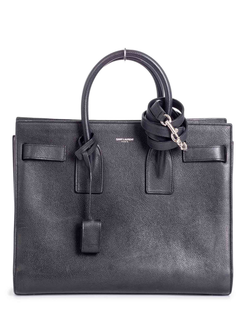 Saint Laurent Pebble Leather Medium Sac De Jour Shopper Bag Black-designer resale