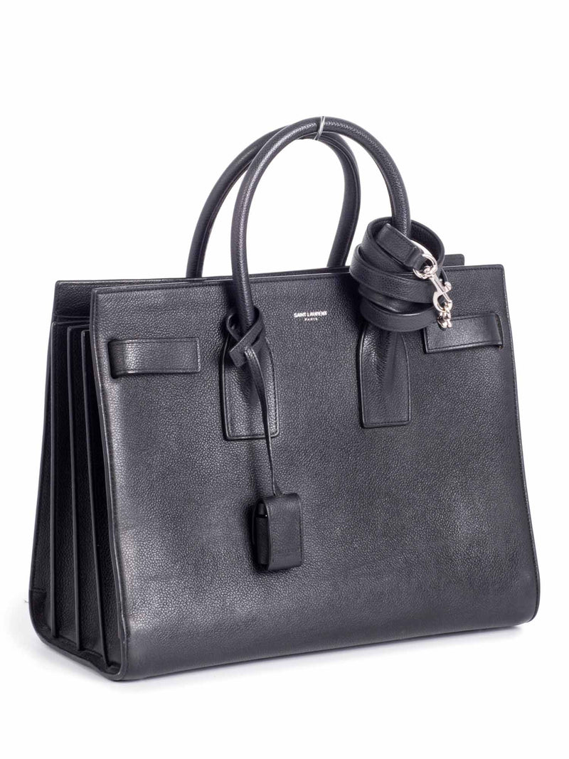 Saint Laurent Pebble Leather Medium Sac De Jour Shopper Bag Black