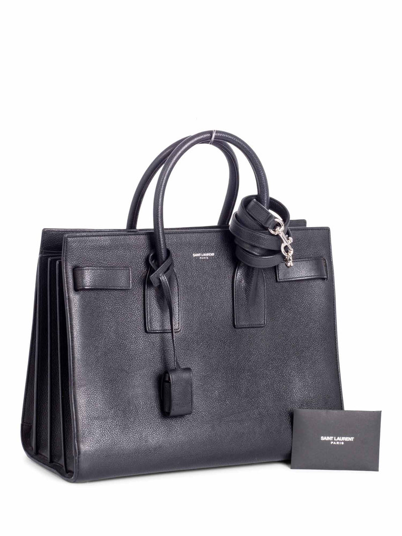 Saint Laurent Pebble Leather Medium Sac De Jour Shopper Bag Black-designer resale