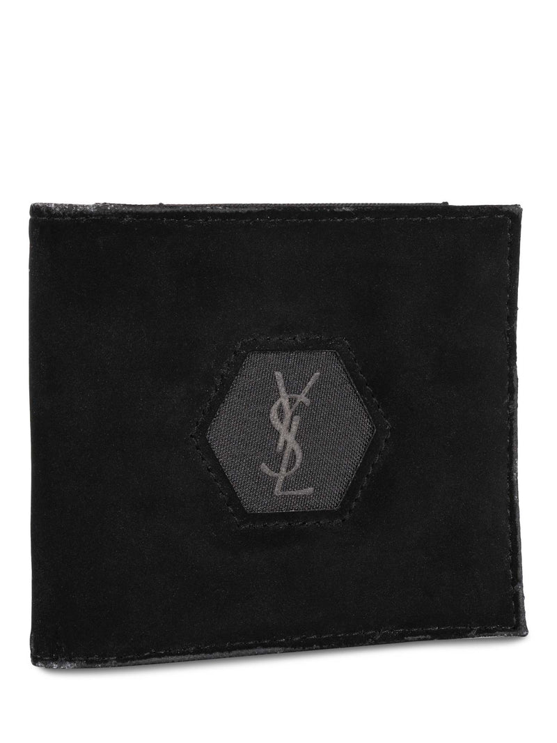 Saint Laurent Suede Logo Square Wallet Black-designer resale