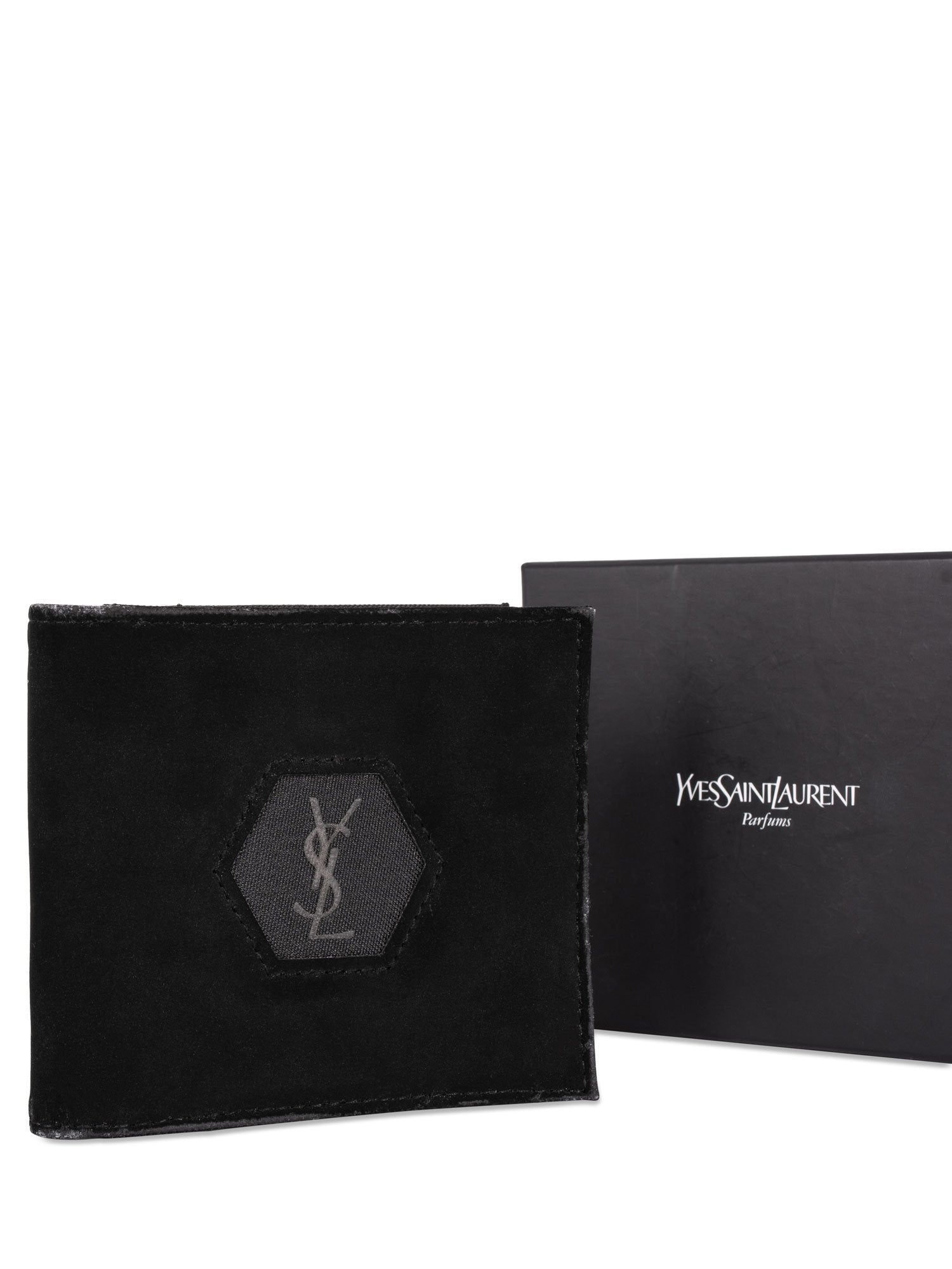 Saint Laurent Suede Logo Square Wallet Black-designer resale