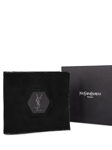 Saint Laurent Suede Logo Square Wallet Black-designer resale