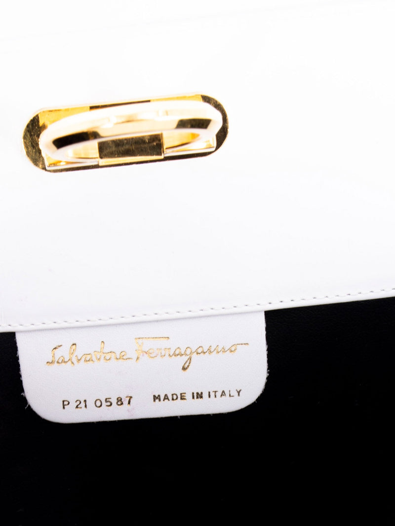 Salvatore Ferragamo 24K Gold Plated Gancini Chain Messenger Bag White-designer resale