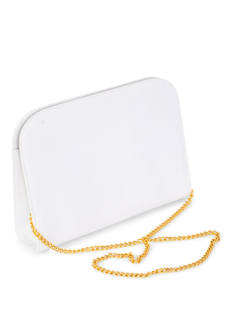 Salvatore Ferragamo 24K Gold Plated Gancini Chain Messenger Bag White-designer resale