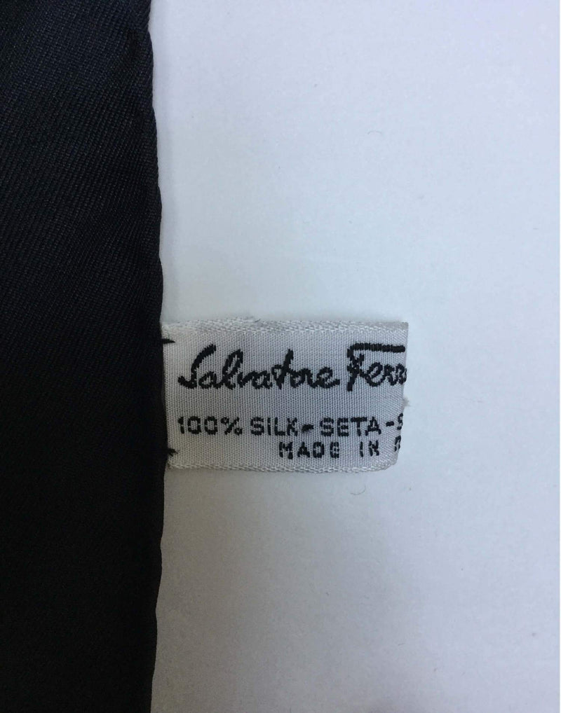 Salvatore Ferragamo Asian Print Black Silk Scarf-designer resale