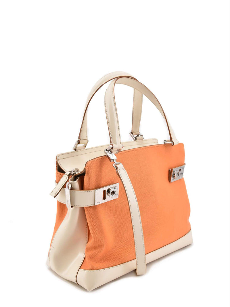 Salvatore Ferragamo Canvas Top Handle Bag Orange-designer resale