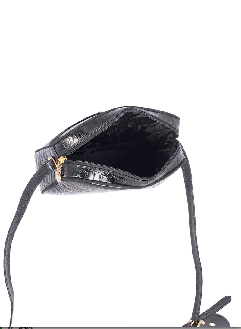 Salvatore Ferragamo Crocodile Embossed Vara Messenger Bag Black-designer resale