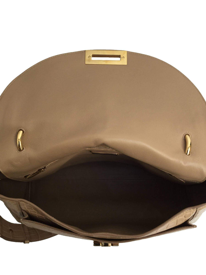 Salvatore Ferragamo Crocodile Suzanna Saddle Bag Beige-designer resale