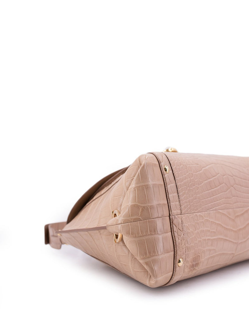 Salvatore Ferragamo Crocodile Suzanna Saddle Bag Beige-designer resale