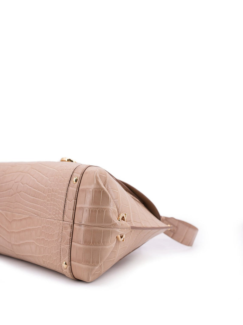 Salvatore Ferragamo Crocodile Suzanna Saddle Bag Beige-designer resale