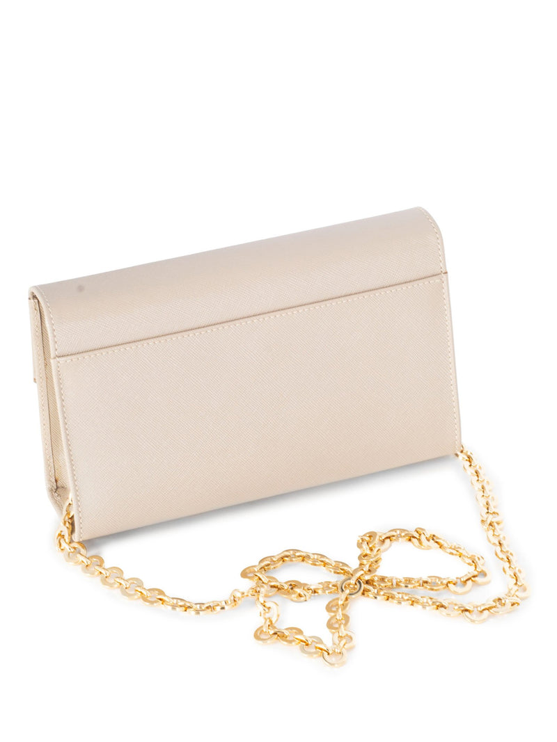 Salvatore Ferragamo Epsom Leather Gancini Wallet On Chain Messenger Bag Beige-designer resale