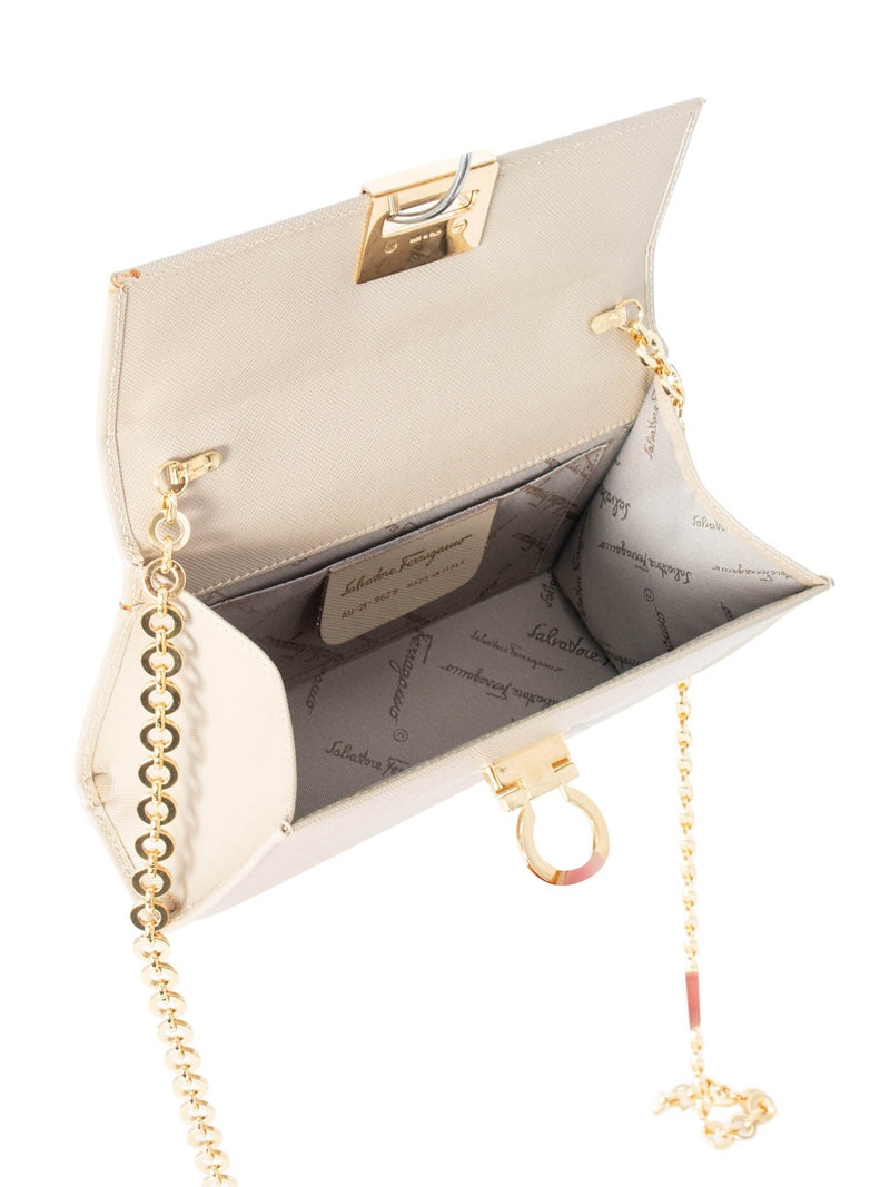 Salvatore Ferragamo Epsom Leather Gancini Wallet On Chain Messenger Bag Beige-designer resale