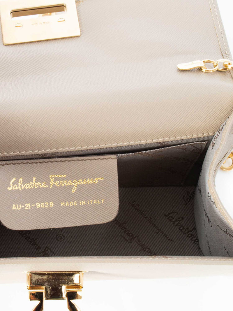 Salvatore Ferragamo Epsom Leather Gancini Wallet On Chain Messenger Bag Beige-designer resale