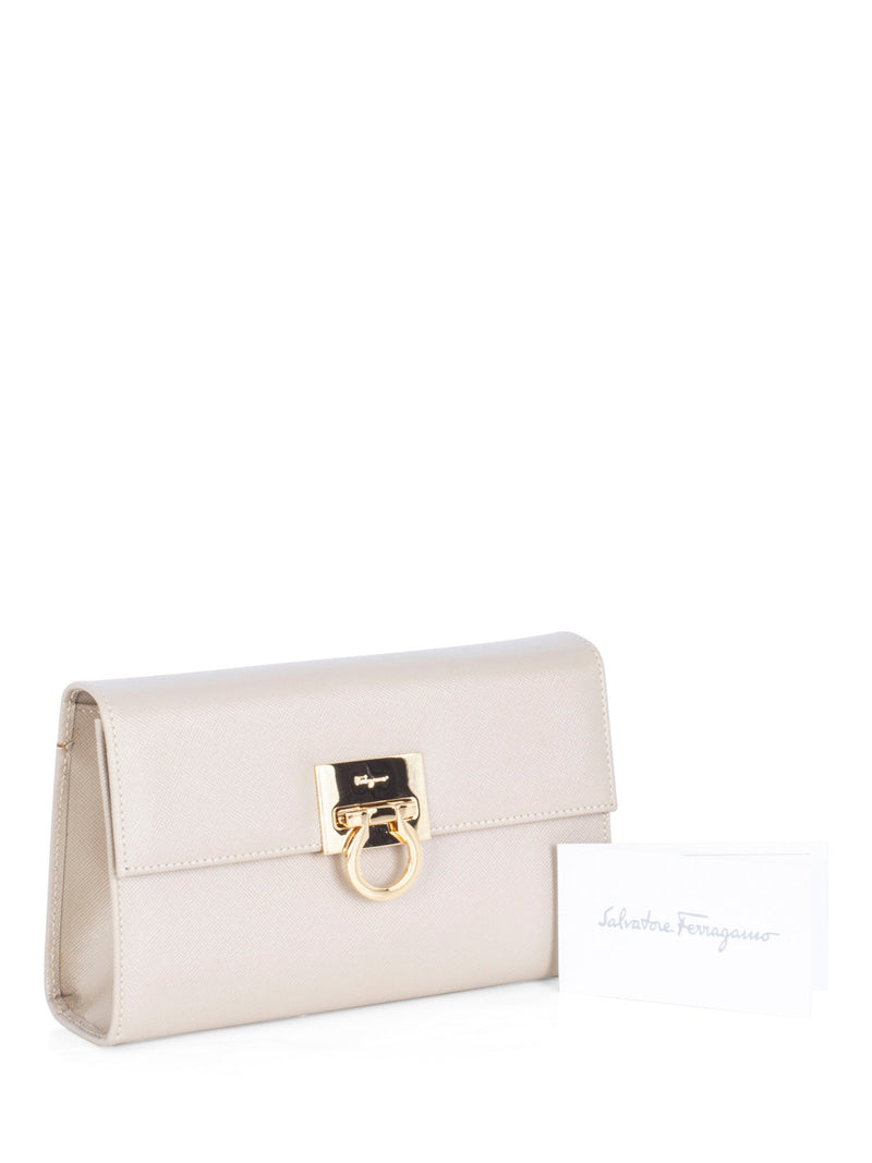 Salvatore Ferragamo Epsom Leather Gancini Wallet On Chain Messenger Bag Beige-designer resale