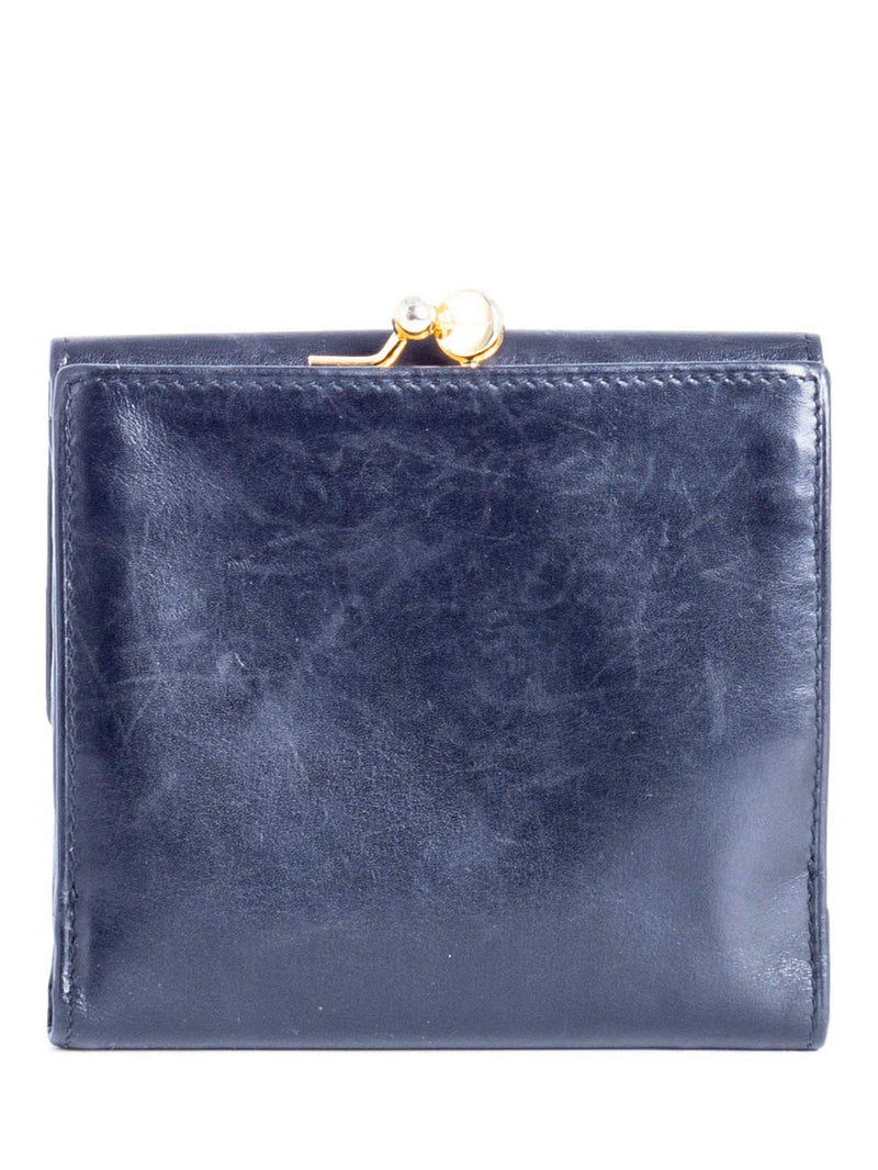 Salvatore Ferragamo Leather Compact Kiss-lock Bifold Wallet Black-designer resale