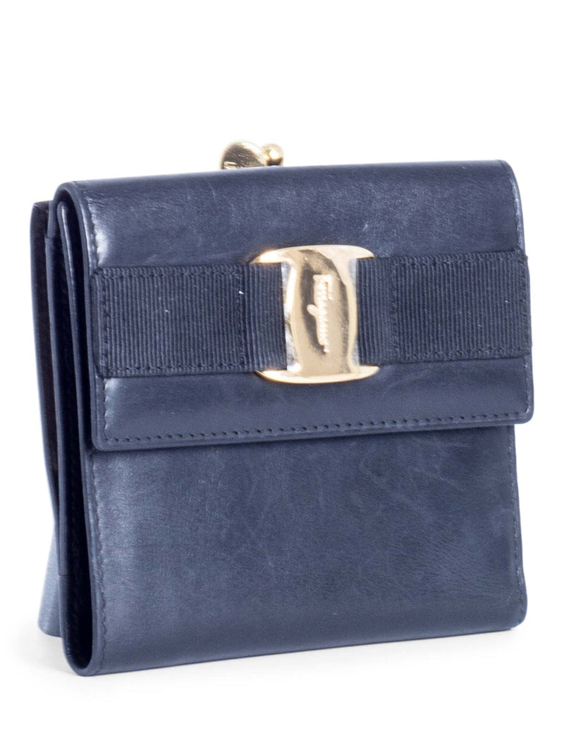 Salvatore Ferragamo Leather Compact Kiss-lock Bifold Wallet Black-designer resale