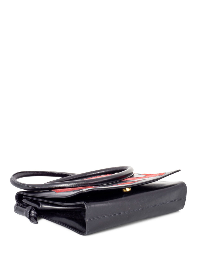 Salvatore Ferragamo Leather Flap Bag Black Red-designer resale