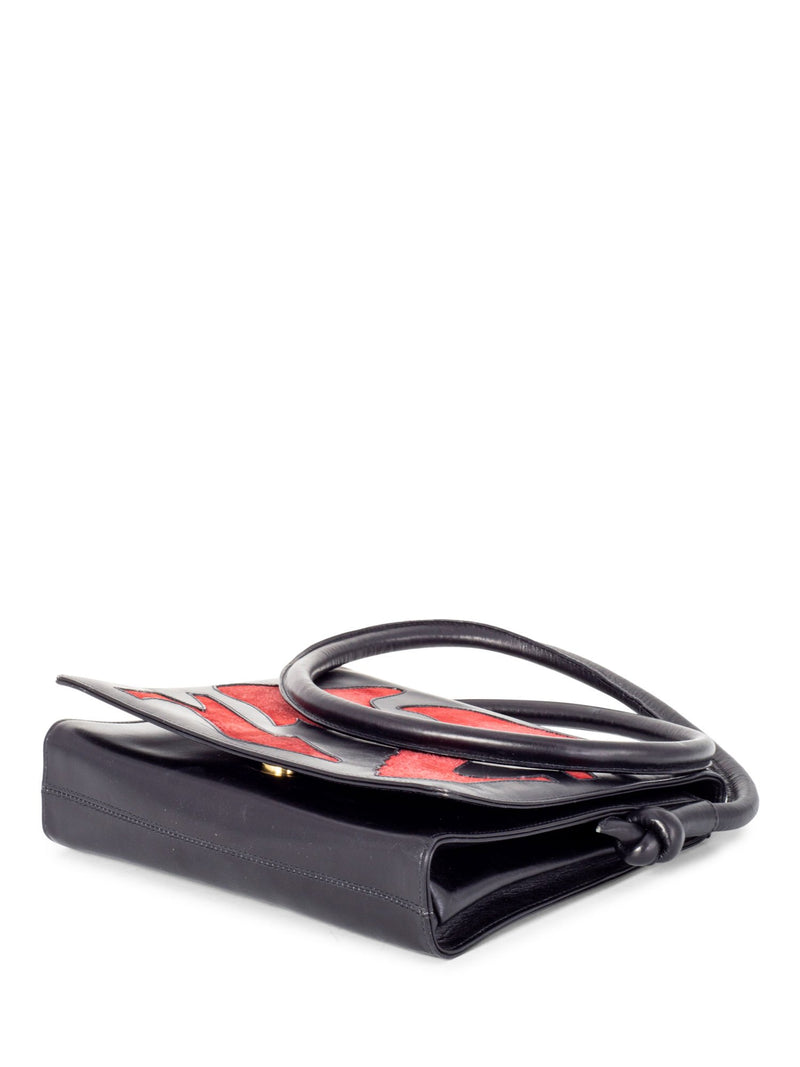 Salvatore Ferragamo Leather Flap Bag Black Red-designer resale