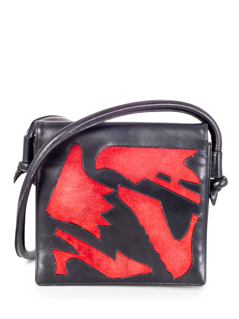 Salvatore Ferragamo Leather Flap Bag Black Red-designer resale