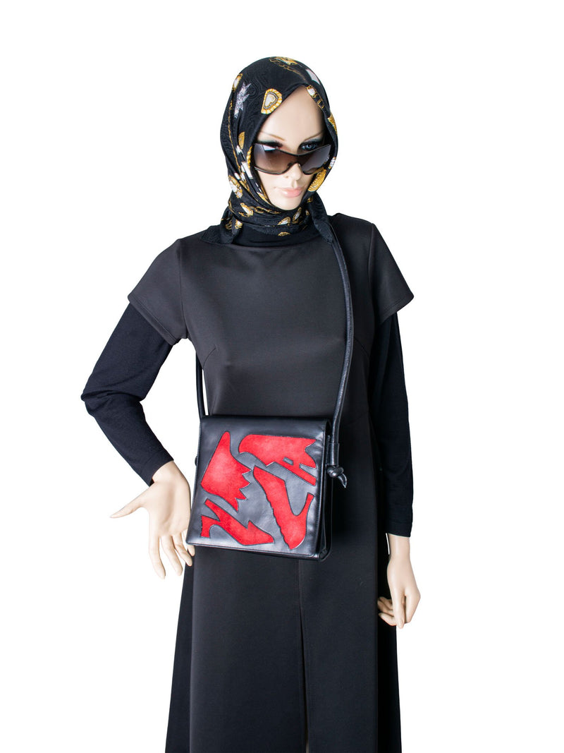 Salvatore Ferragamo Leather Flap Bag Black Red-designer resale