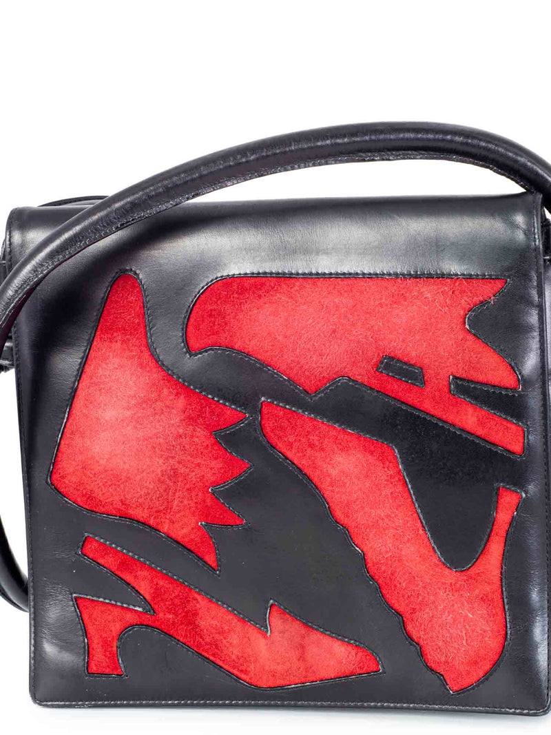 Salvatore Ferragamo Leather Flap Bag Black Red-designer resale
