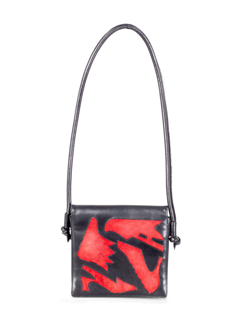 Salvatore Ferragamo Leather Flap Bag Black Red-designer resale