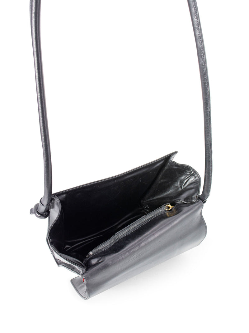Salvatore Ferragamo Leather Flap Bag Black Red-designer resale