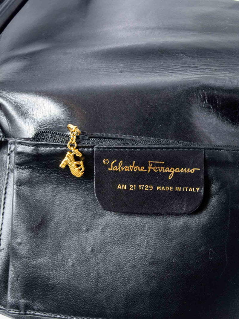 Salvatore Ferragamo Leather Flap Bag Black Red-designer resale