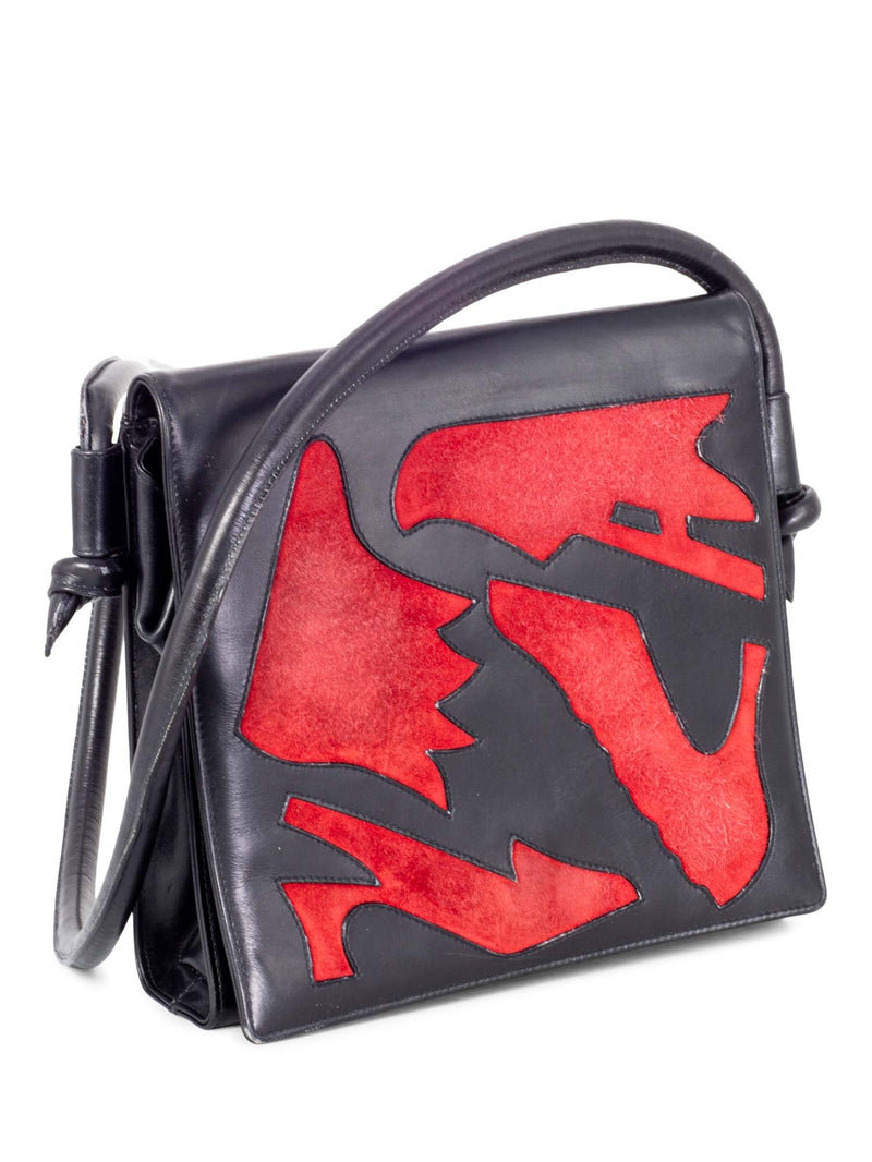 Salvatore Ferragamo Leather Flap Bag Black Red-designer resale