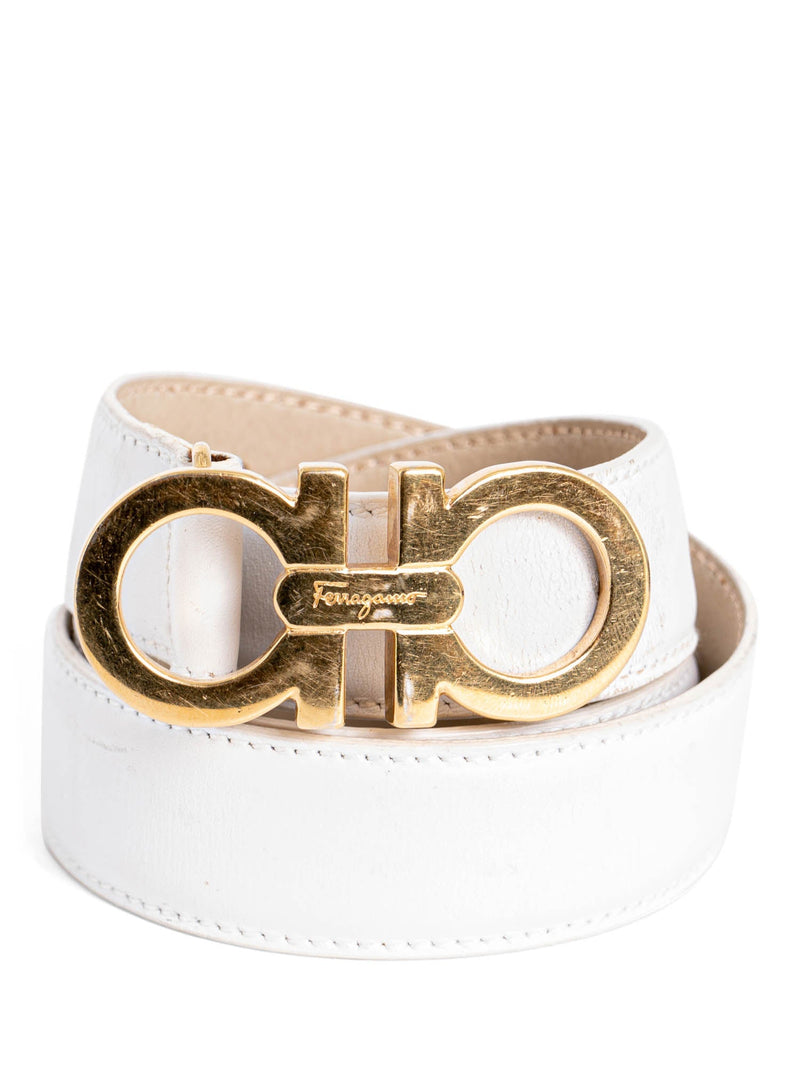 Salvatore Ferragamo Leather Gancini Logo Belt White-designer resale