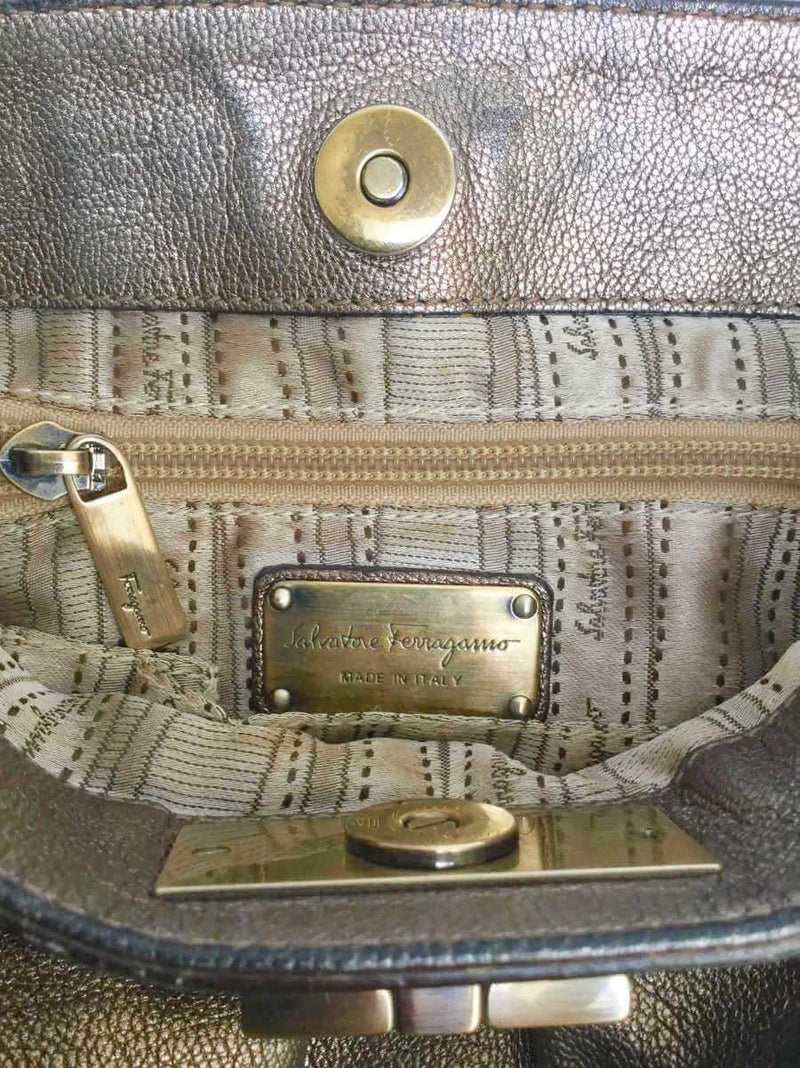 Salvatore Ferragamo Leather Gancini Messenger Bag Taupe-designer resale