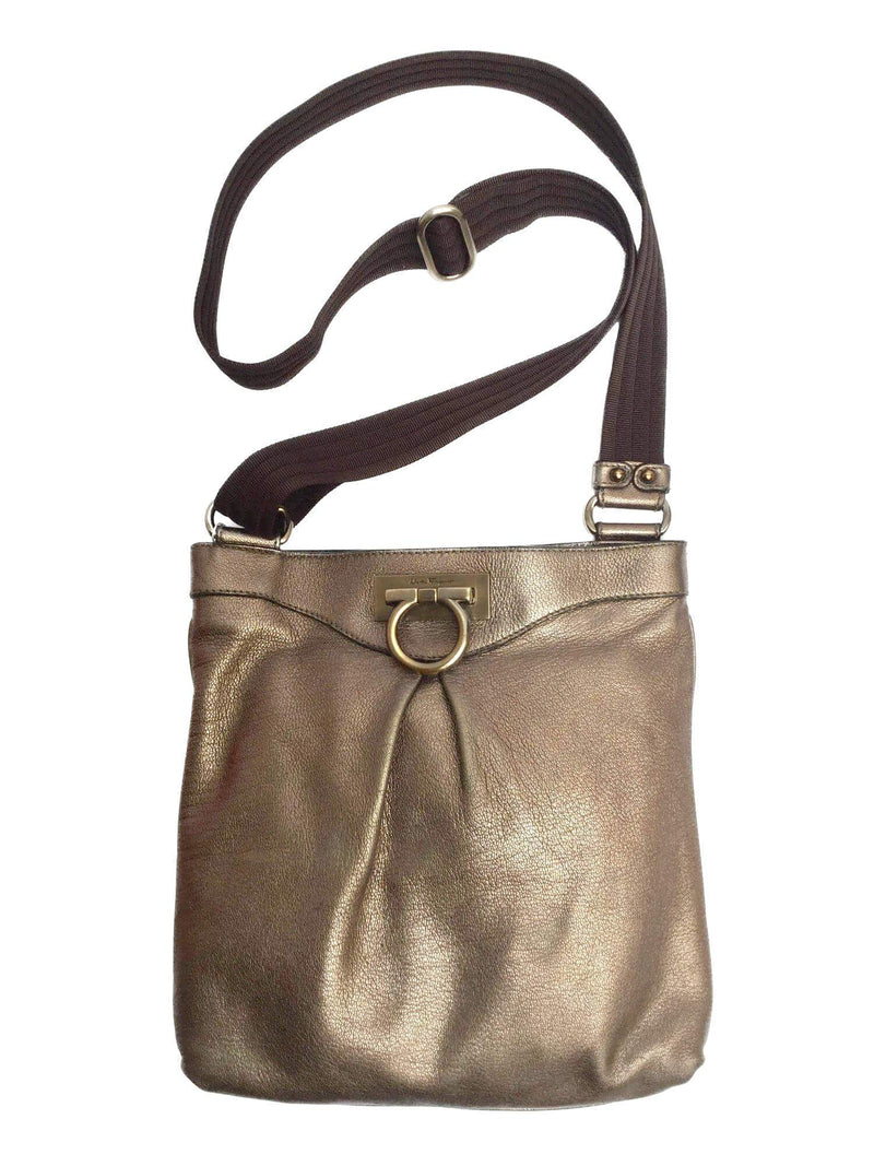 Salvatore Ferragamo Leather Gancini Messenger Bag Taupe-designer resale