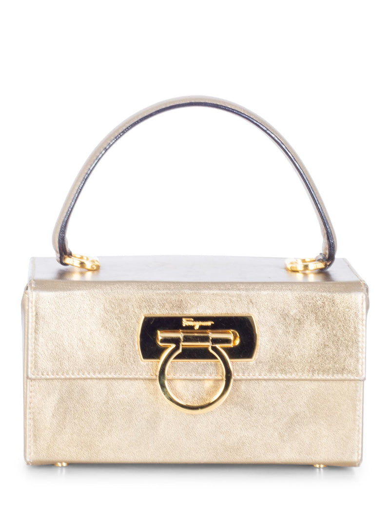Salvatore Ferragamo Leather Gancini Mini Top Handle Bag Gold-designer resale