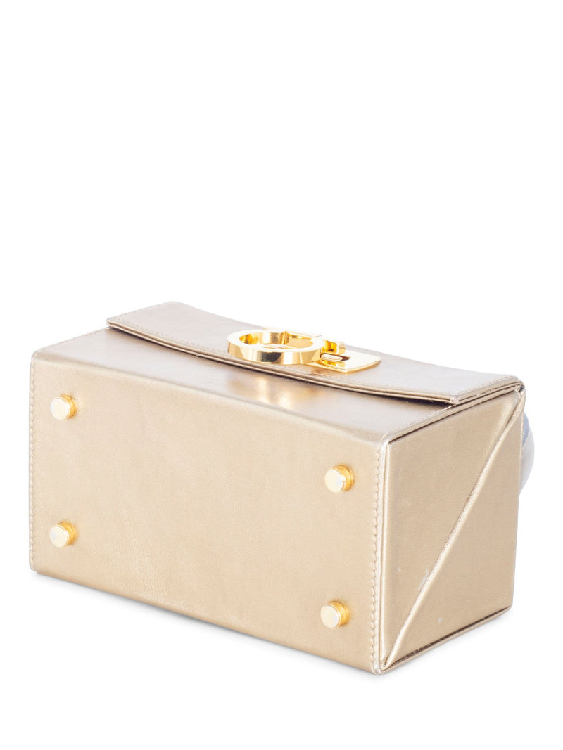 Salvatore Ferragamo Leather Gancini Mini Top Handle Bag Gold-designer resale